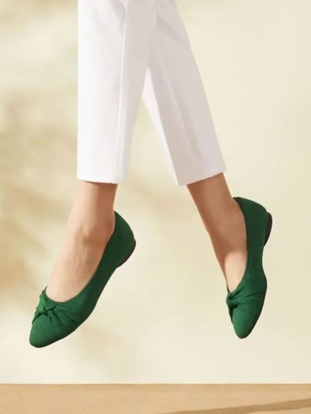 Vivaia Bibi Almond-Toe Knotted Flats in Forest Green Size 10.5